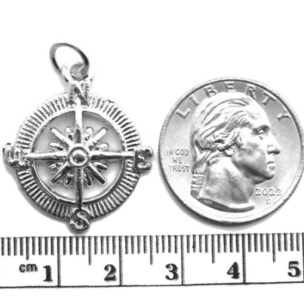 .925 Compass Sterling Silver Pendant Charm - Picture 2 of 3